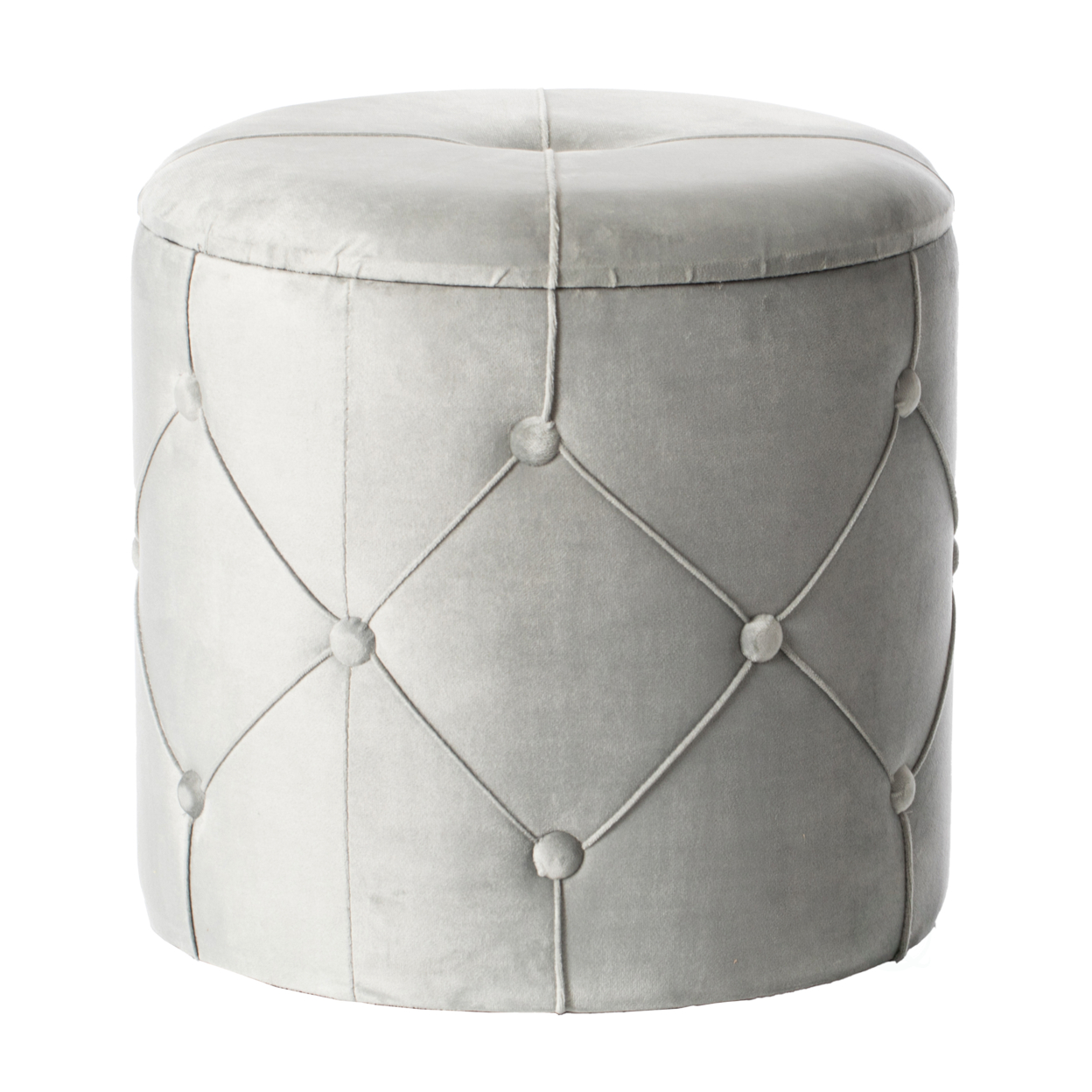Round Tufted Velvet Wood Storage Ottoman Stool With Lid - Gray