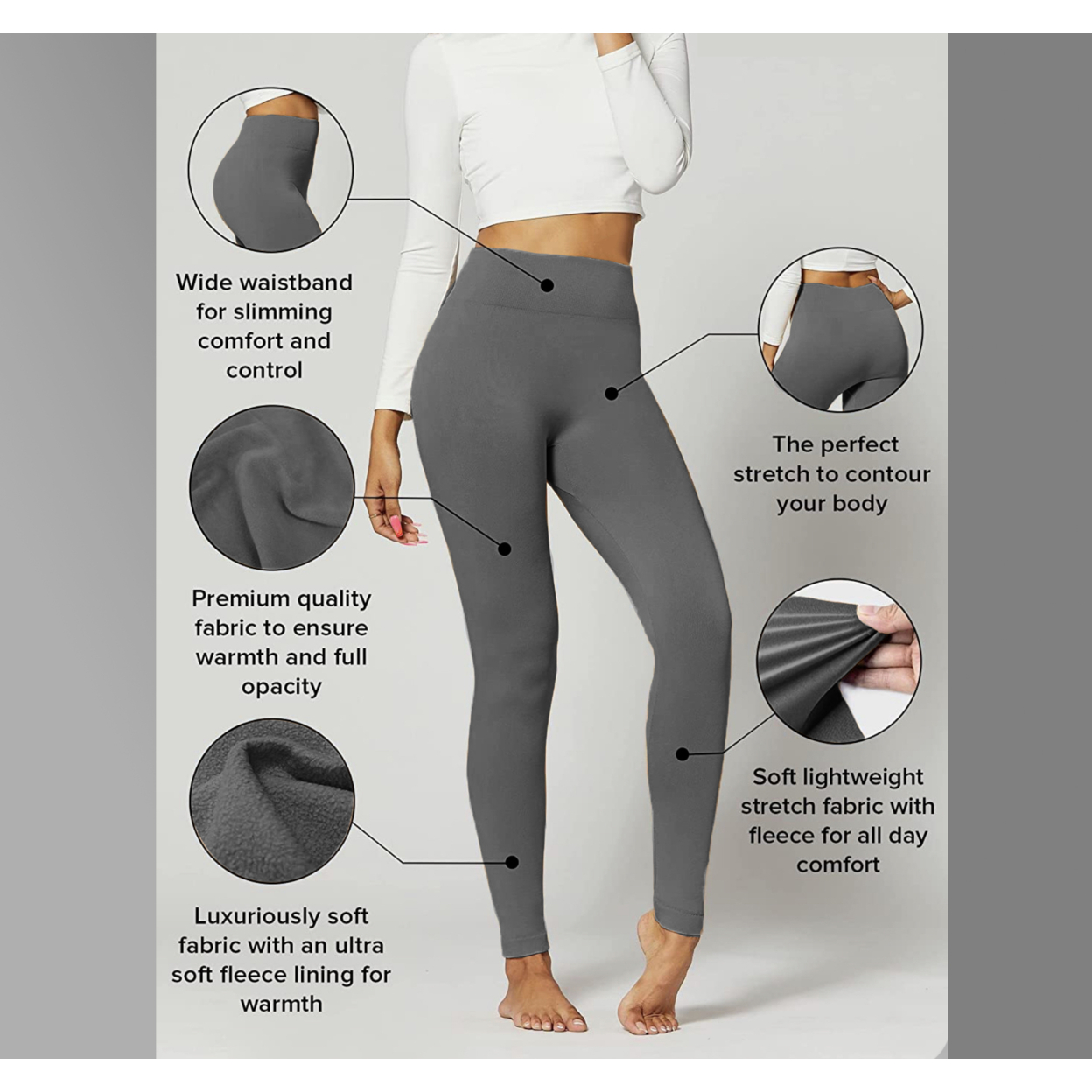 Multipack - High-Waisted Premium Quality Fleece Lined Leggings (S-4X) - Small/Medium, 3-Pack, Grey
