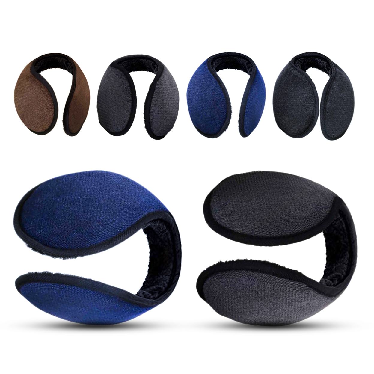 4 Pack: Unisex Ultra-Plush Fur Lined Windproof Plush Behind Head Earmuffs - Black