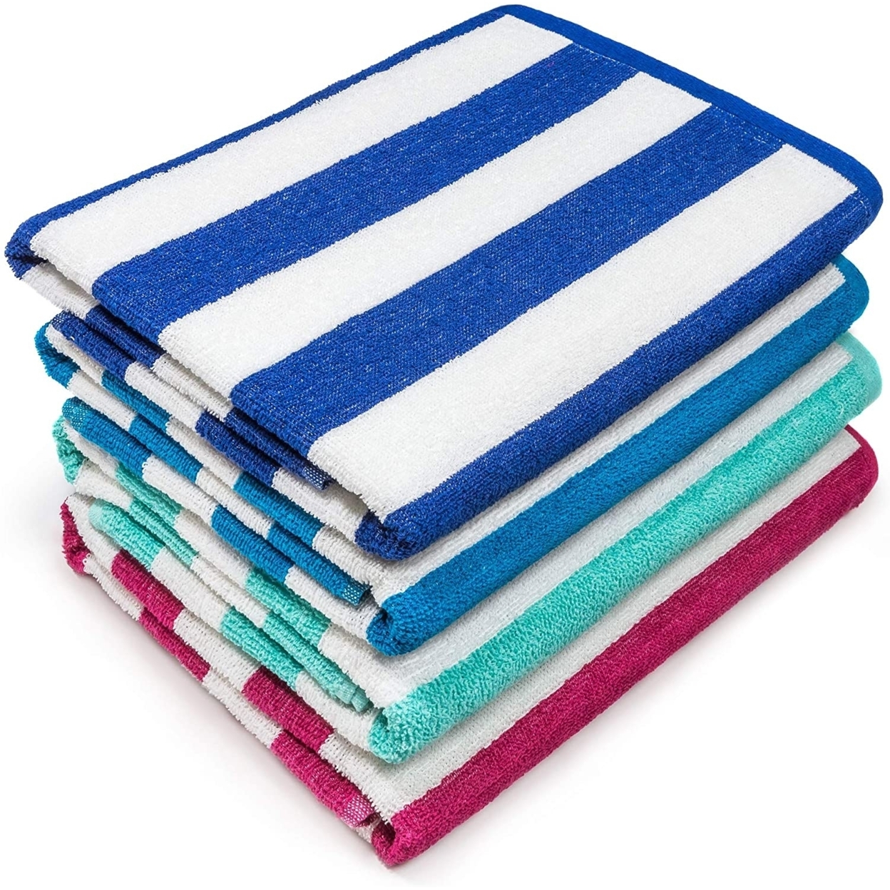 4-Pack: 30 X 60 Ultra-Soft 100% Cotton Striped Pool Cabana Hotel Beach Towels