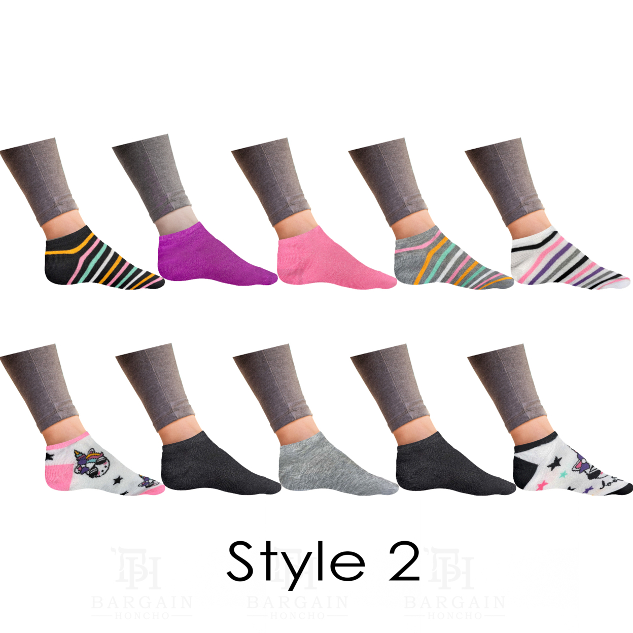 20-Pairs: Women’s Breathable Colorful Fun No Show Low Cut Ankle Socks - 2 & 5