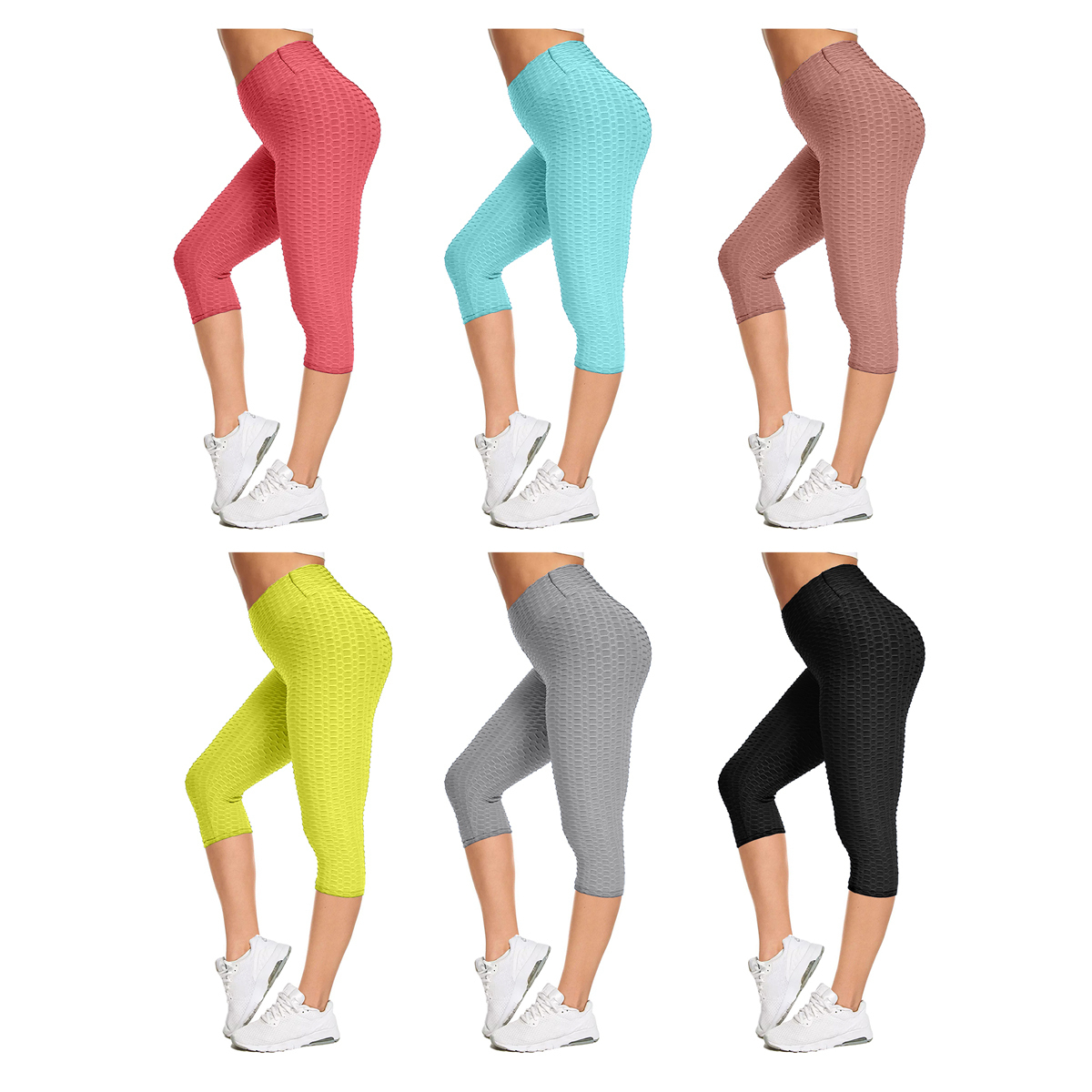 3-Pack: Women's High Waisted Anti Cellulite Leggings (Butt Lifting) - Solids, Small/Medium