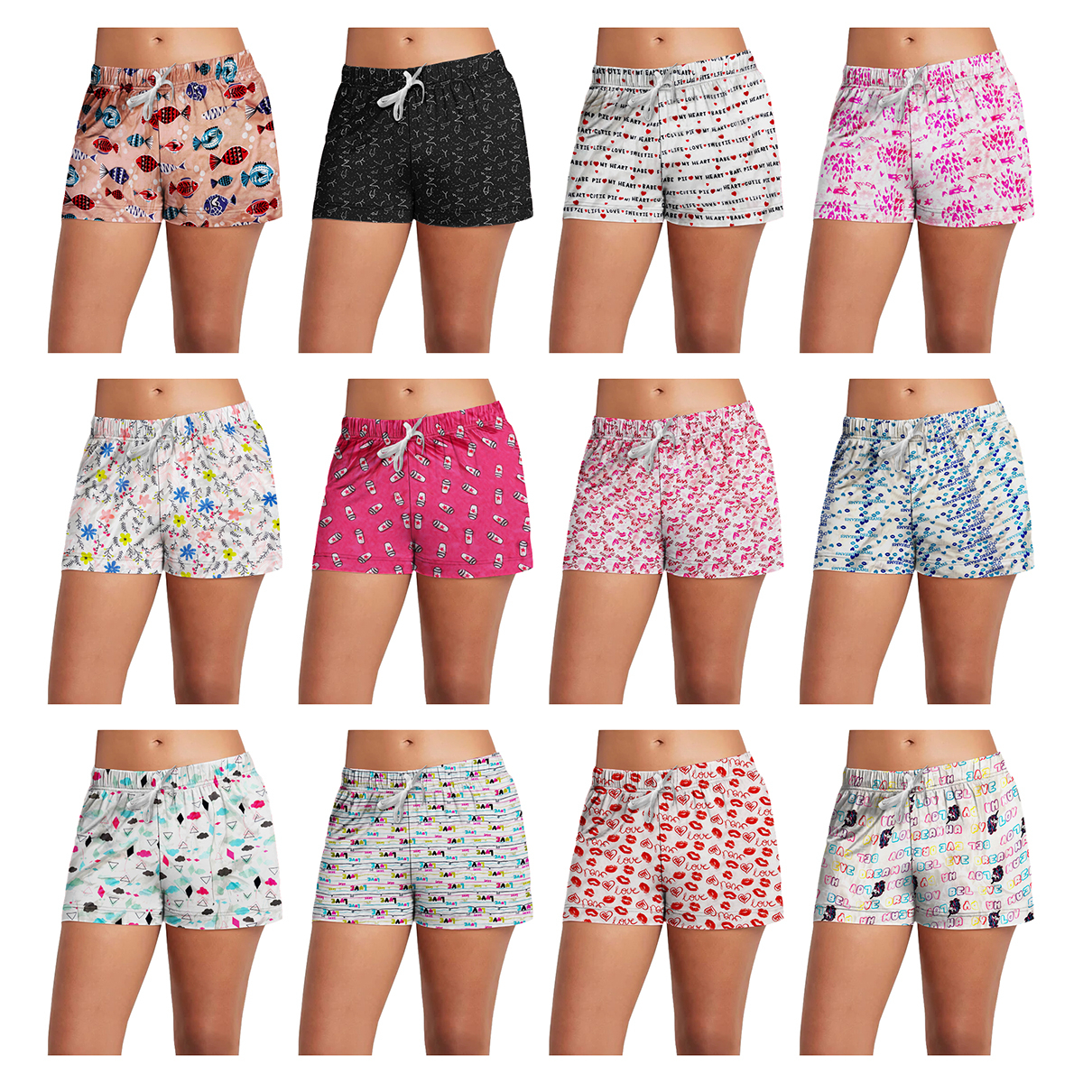 3-Pack : Women's Comfy Lounge Bottom Pajama Shorts W/Drawstring - Assorted Styles, Small
