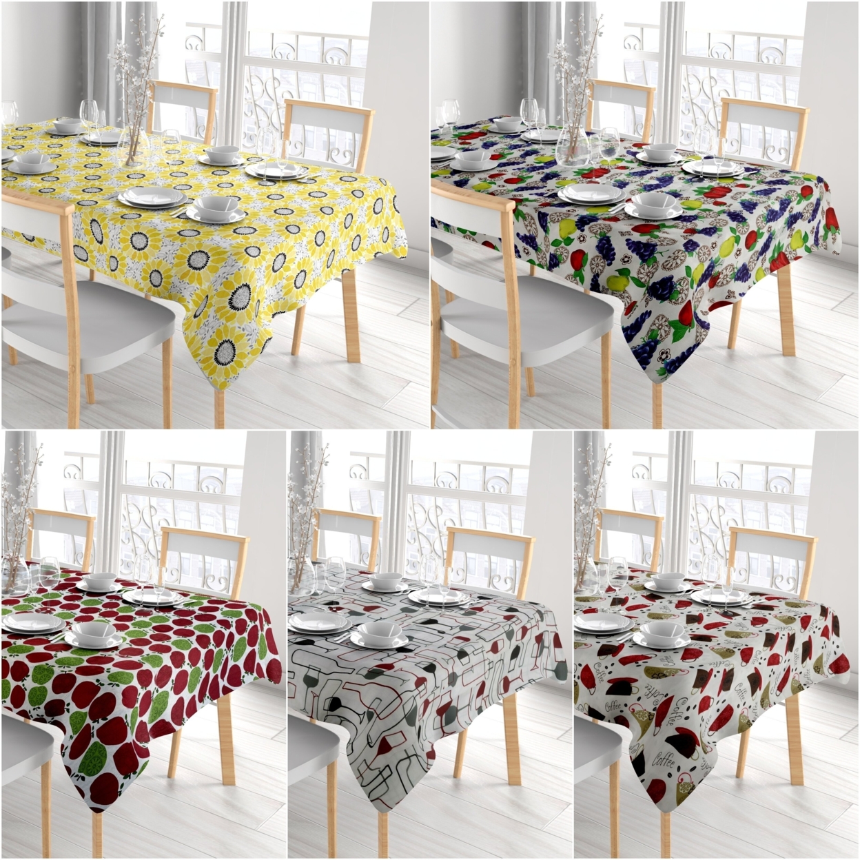 2-Pack Waterproof Printed Flannel Back Vinyl Tablecloth - Assorted, 52 X 90