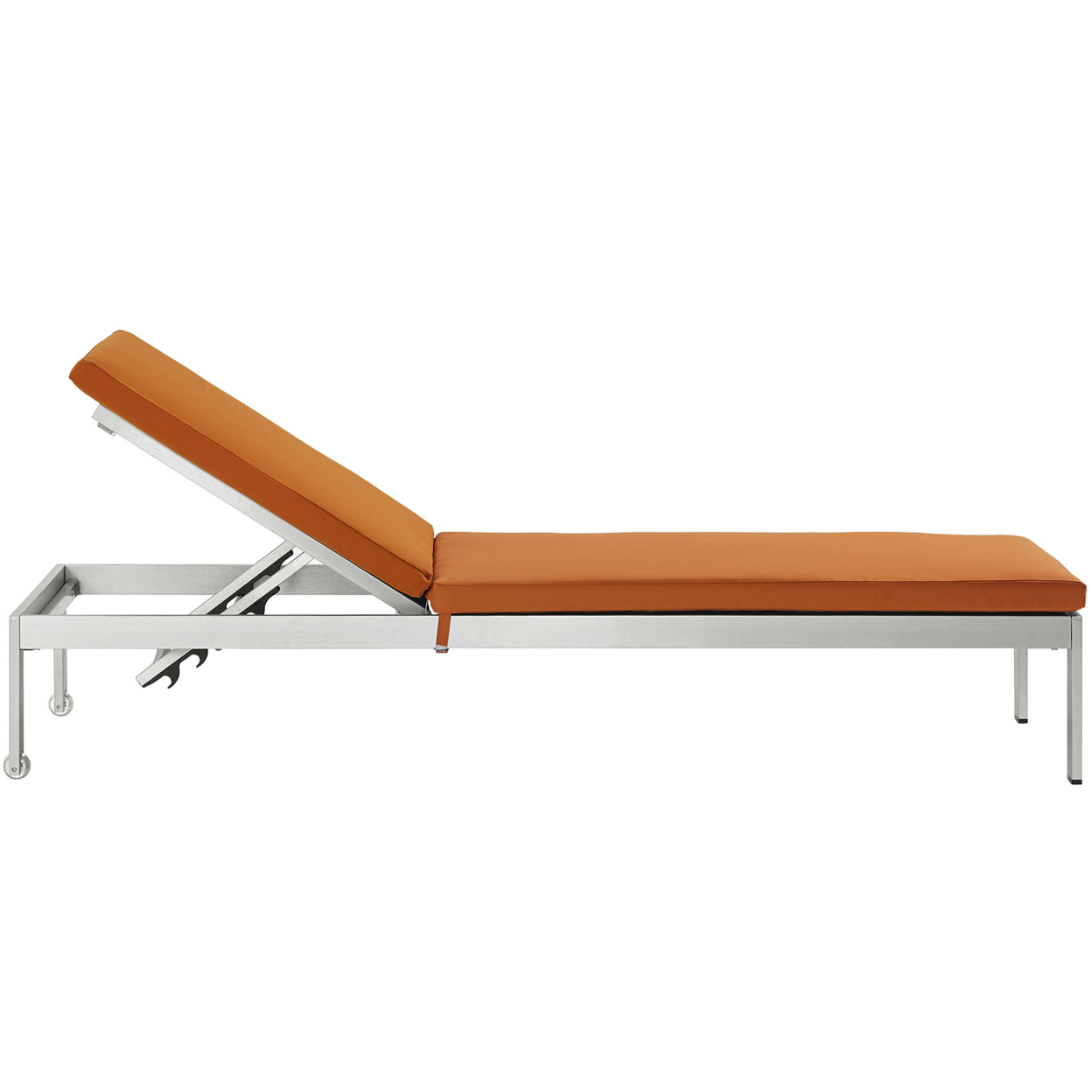 Shore Outdoor Patio Aluminum Chaise With Cushions, Silver Orange