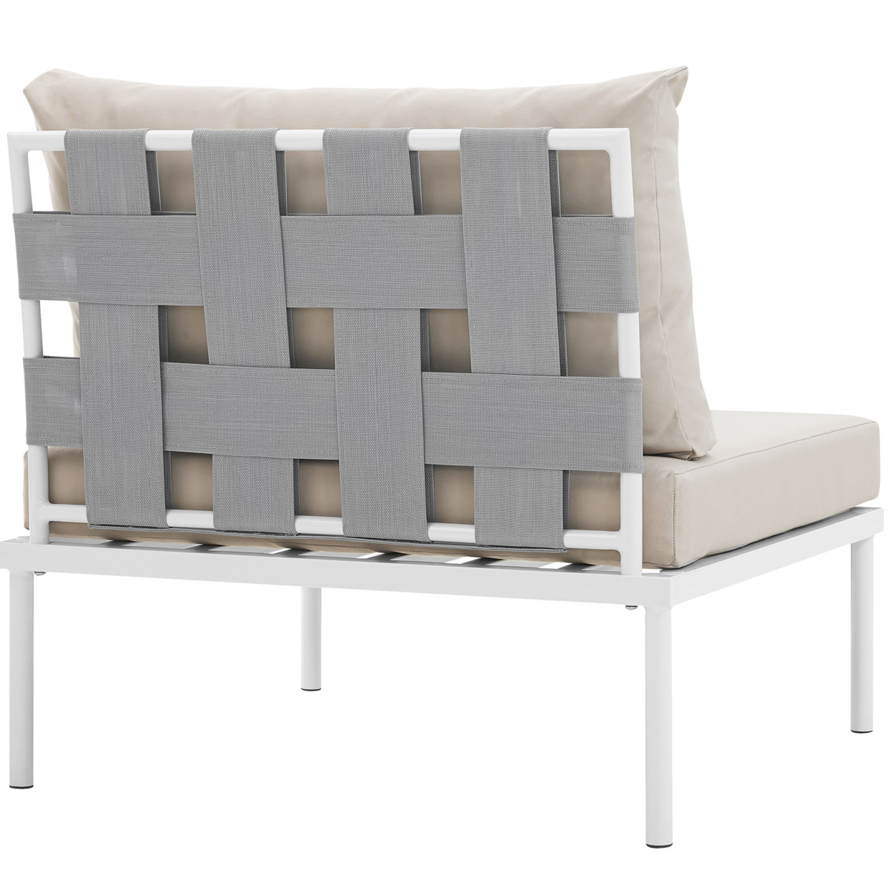 Harmony Armless Outdoor Patio Aluminum Chair, White Beige