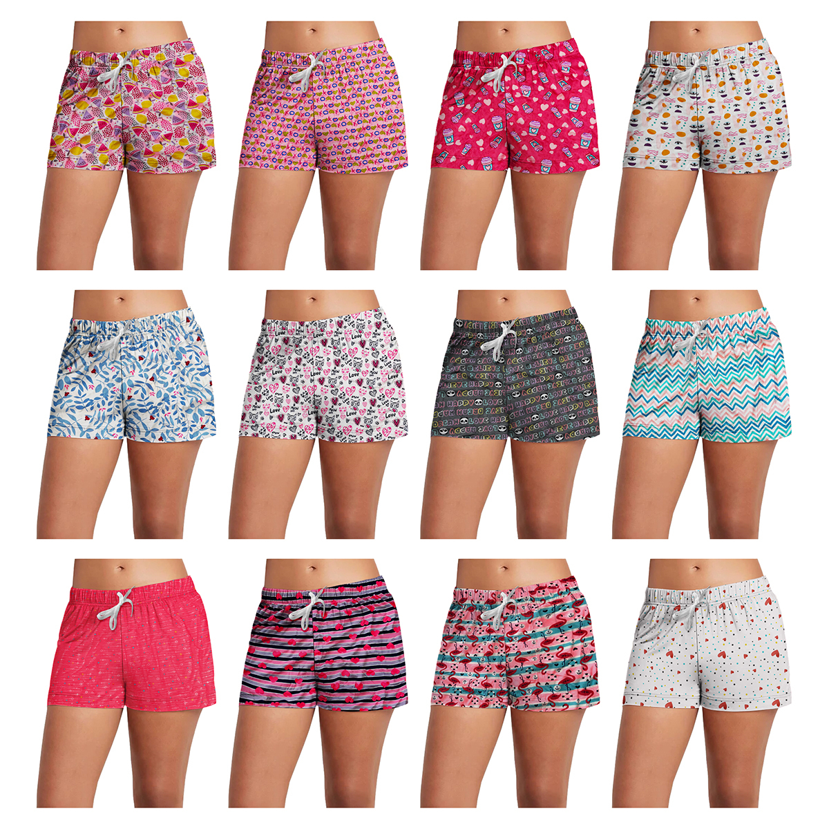 Women's Comfy Lounge Bottom Pajama Shorts With Drawstring (4 Pairs) - Small