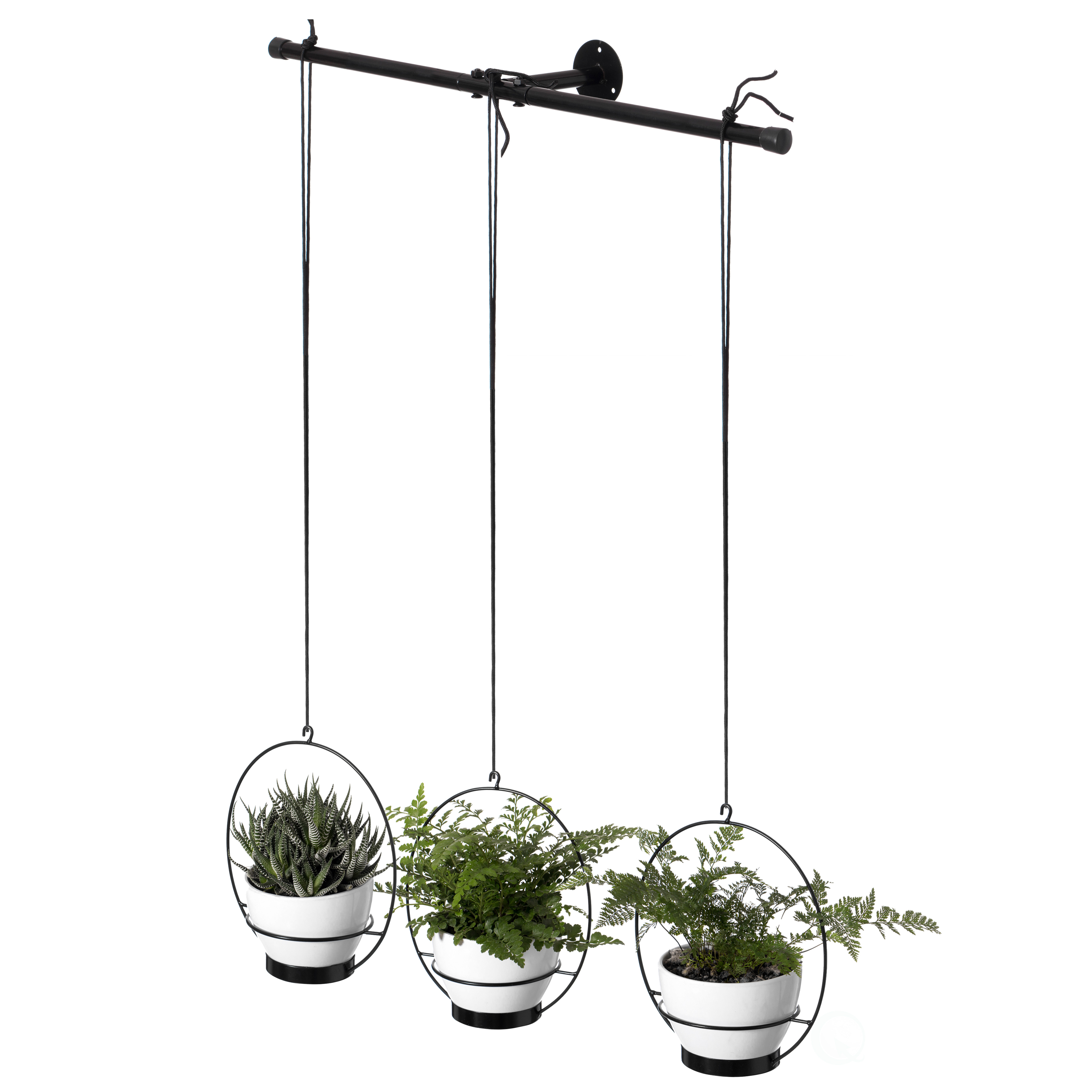 Decorative Metal Hanging Planter with Tree Pots for Flowers, White and Black