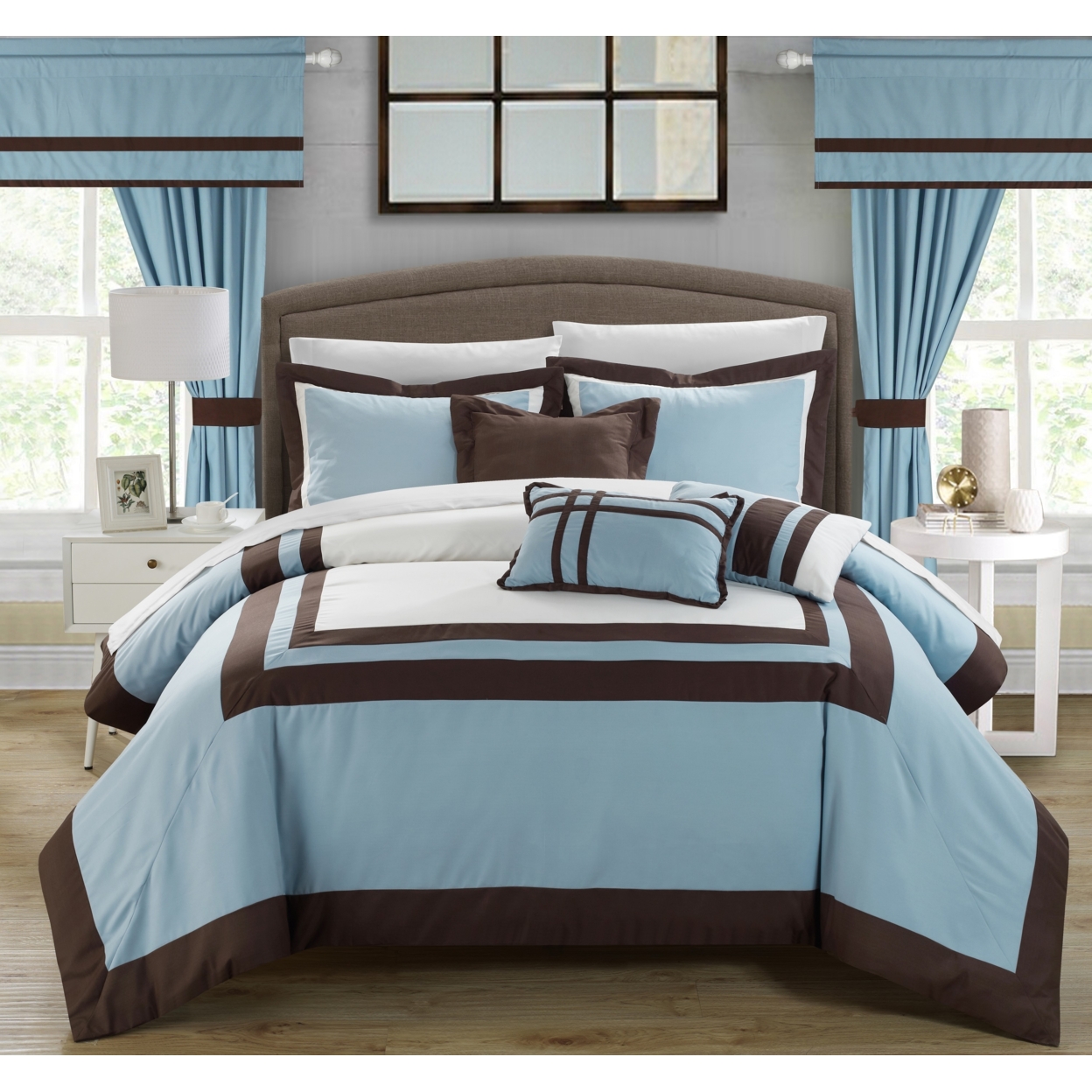 Chic Home 20-Piece Bertran Complete Master Bedroom Set And Comforter Set - Blue, Queen