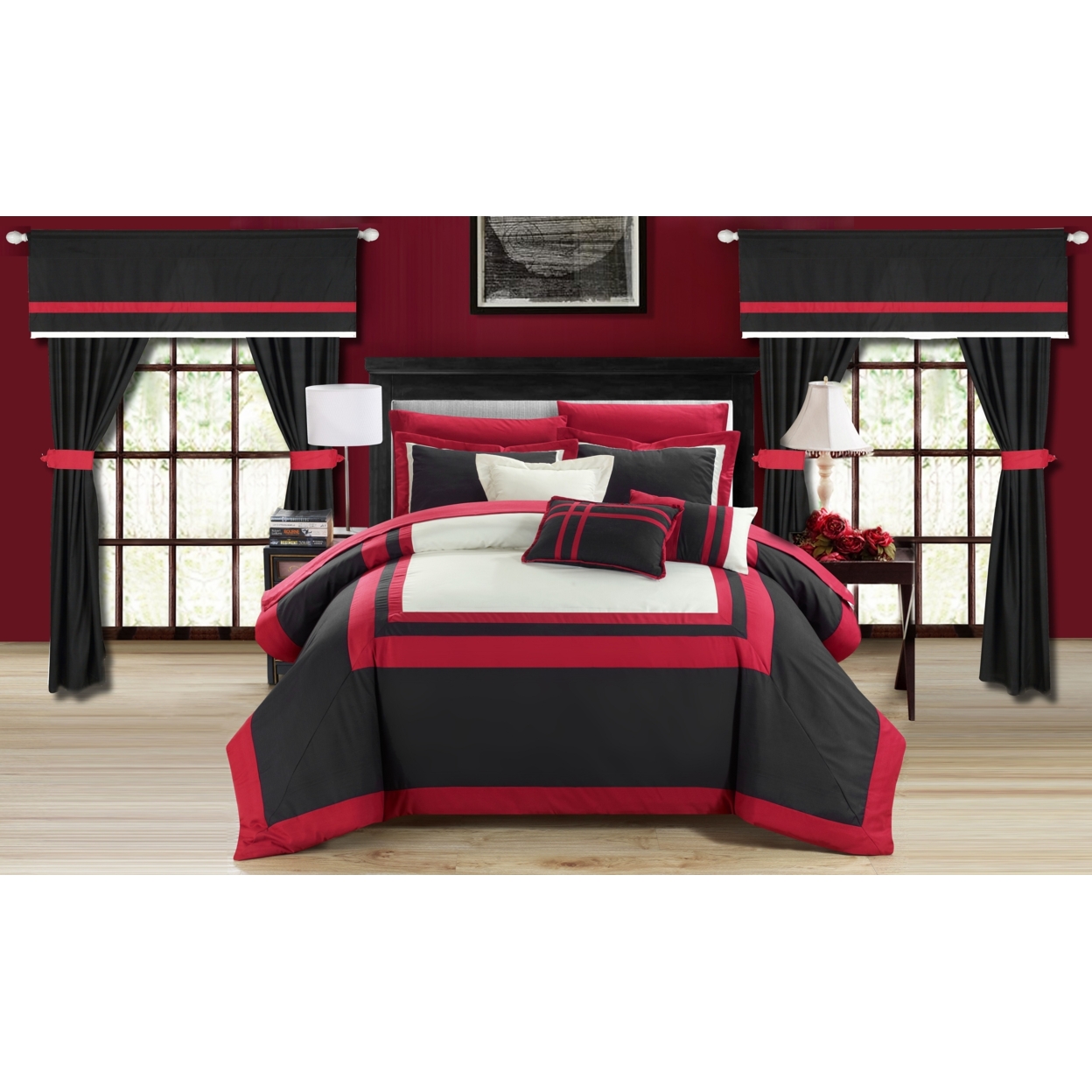 Chic Home 20-Piece Bertran Complete Master Bedroom Set And Comforter Set - Black, King