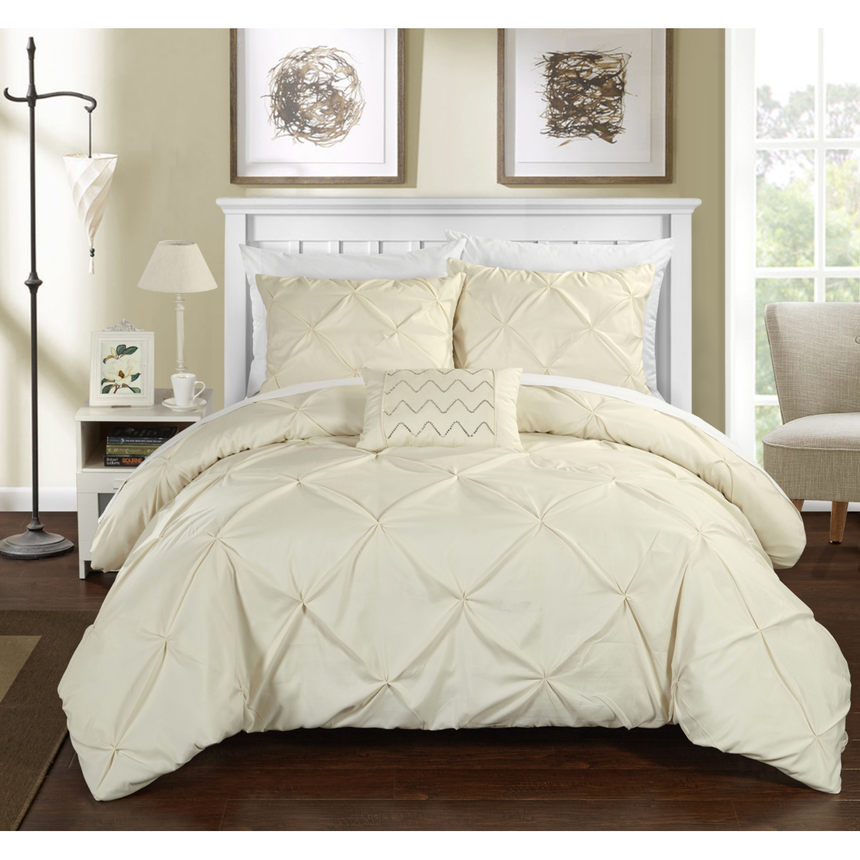 3 Or 4 Piece Whitley Pinch Pleated, Ruffled And Pleated Complete Duvet Cover Set Shams And Decorative Pillows Included - Taupe, Queen