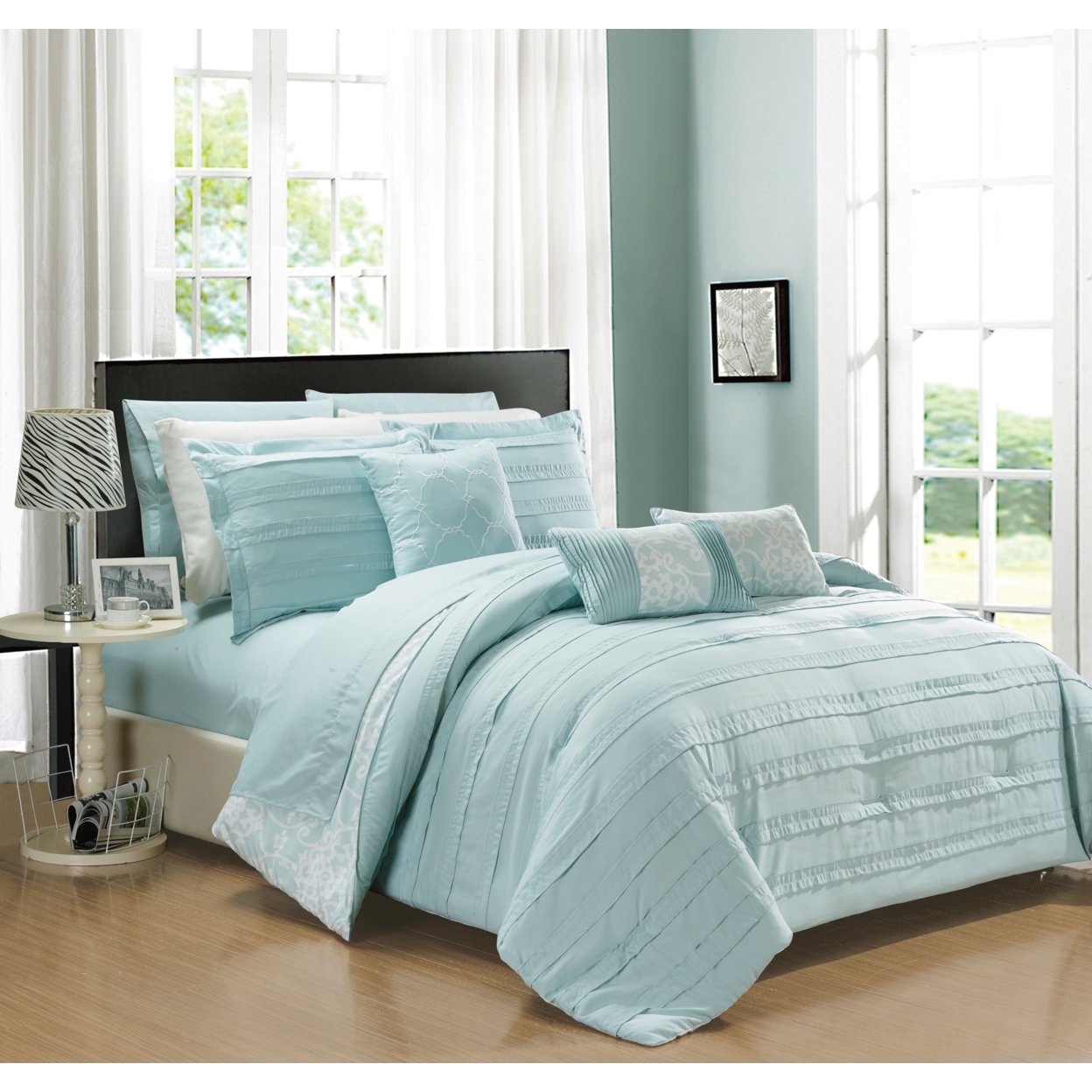 10-Piece Reversible Bed In A Bag Comforter & Sheet Set, Multiple Colors - Aqua, Queen
