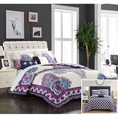 Chic Home 5 Piece Samadhi 100% Cotton 200 Thread Count XL Panel Framed Boho Printed REVERSIBLE Comforter Set W/ Shams & Decorative Pillows -