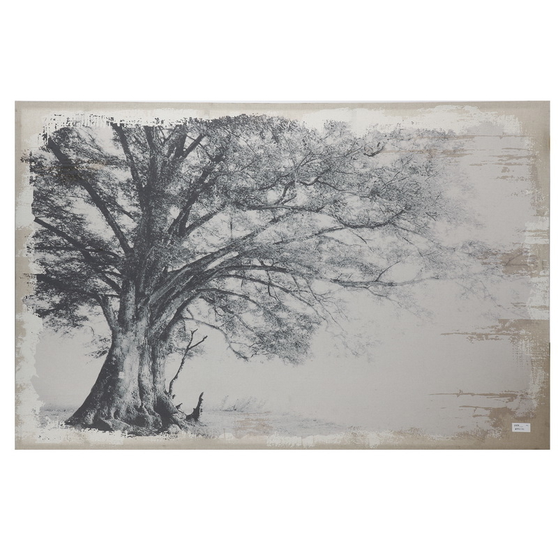 Wavy Tree Canvas Print, Black And Beige- Saltoro Sherpi