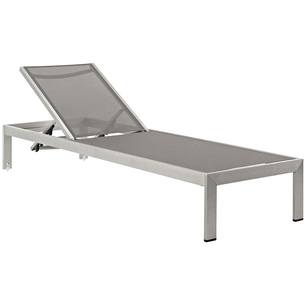 Silver Gray Shore Outdoor Patio Aluminum Chaise, EEI-2249-SLV-GRY
