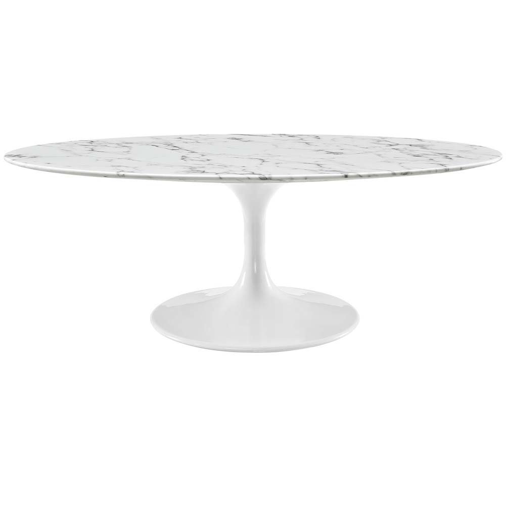 White Lippa 48 Oval-Shaped Artificial Marble Coffee Table