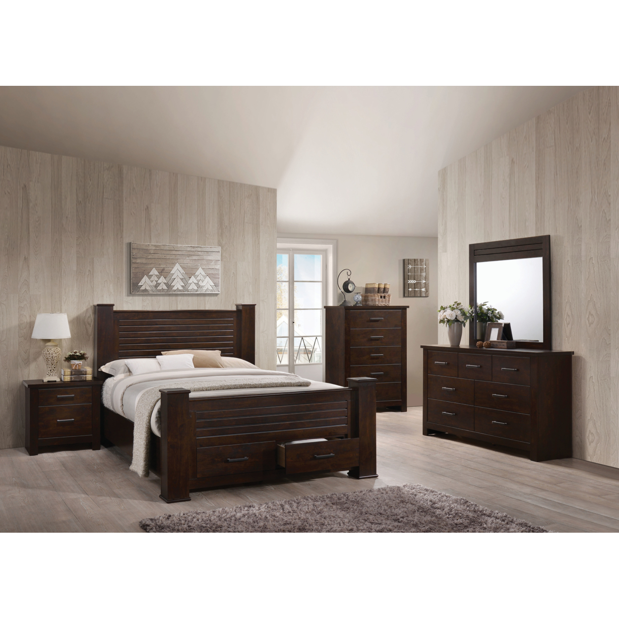 Modern Style Deluxe Queen Size Poster Bed With Storage, Brown- Saltoro Sherpi