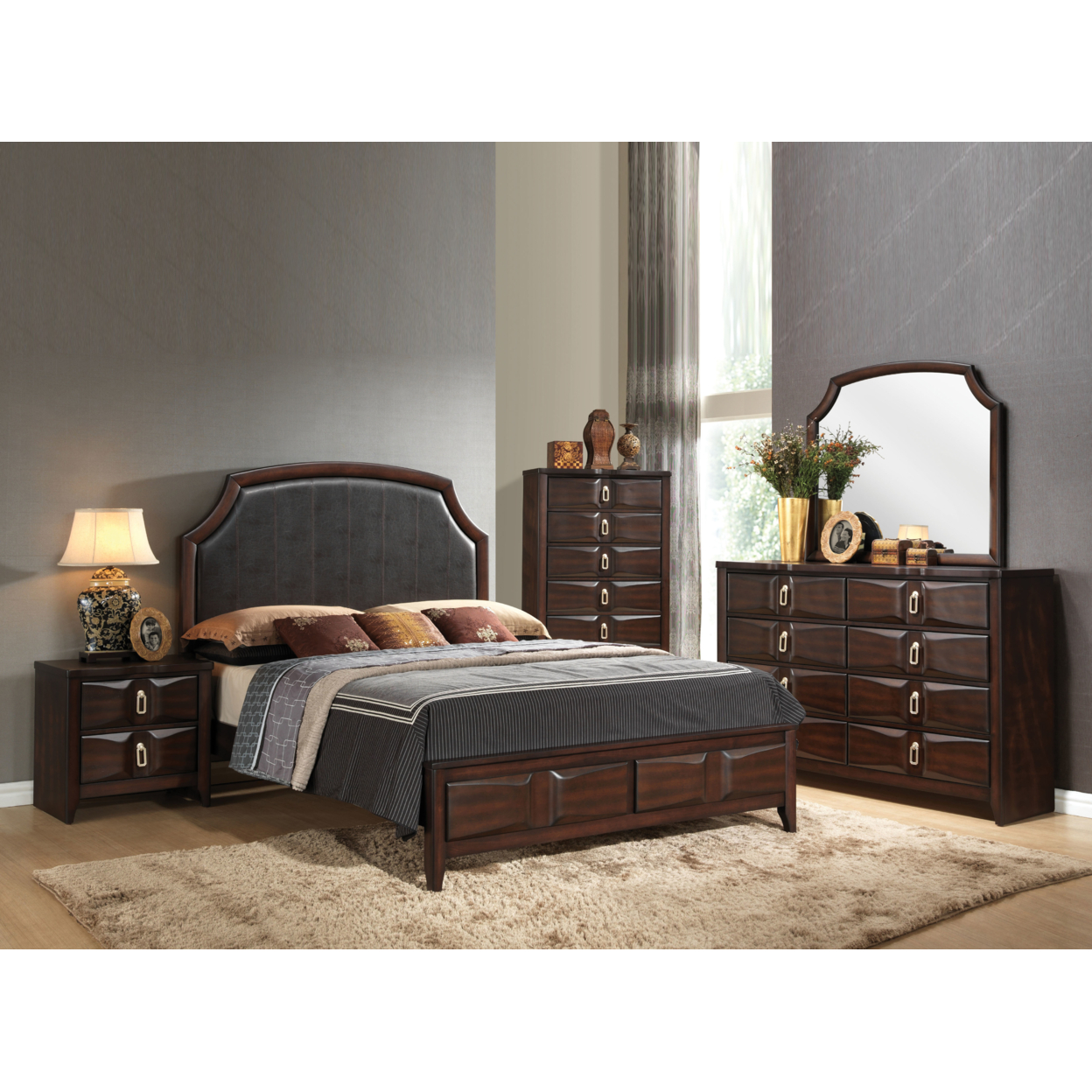 Classy And Stylish Queen Size Panel Bed, Brown And Grey- Saltoro Sherpi