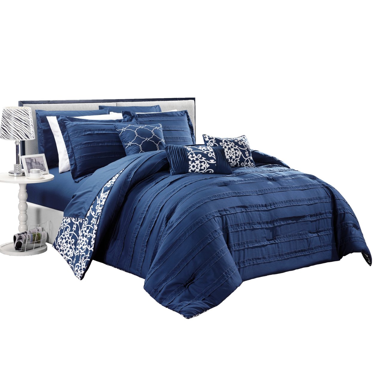 10-Piece Reversible Bed In A Bag Comforter & Sheet Set, Multiple Colors - Navy, Queen