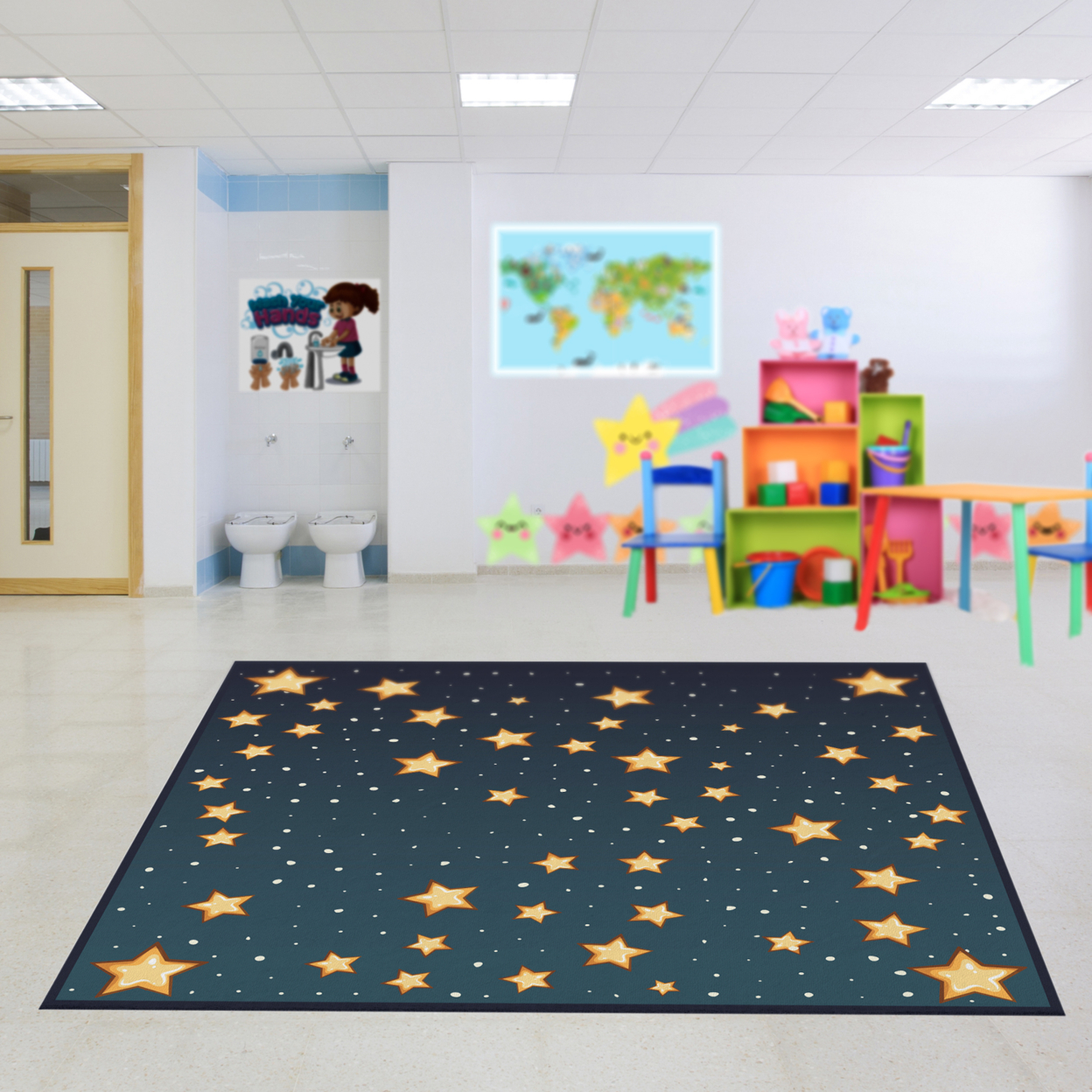 Deerlux 6 Ft. Social Distancing Colorful Kids Classroom Seating Area Rug, Starry Sky Design - Large
