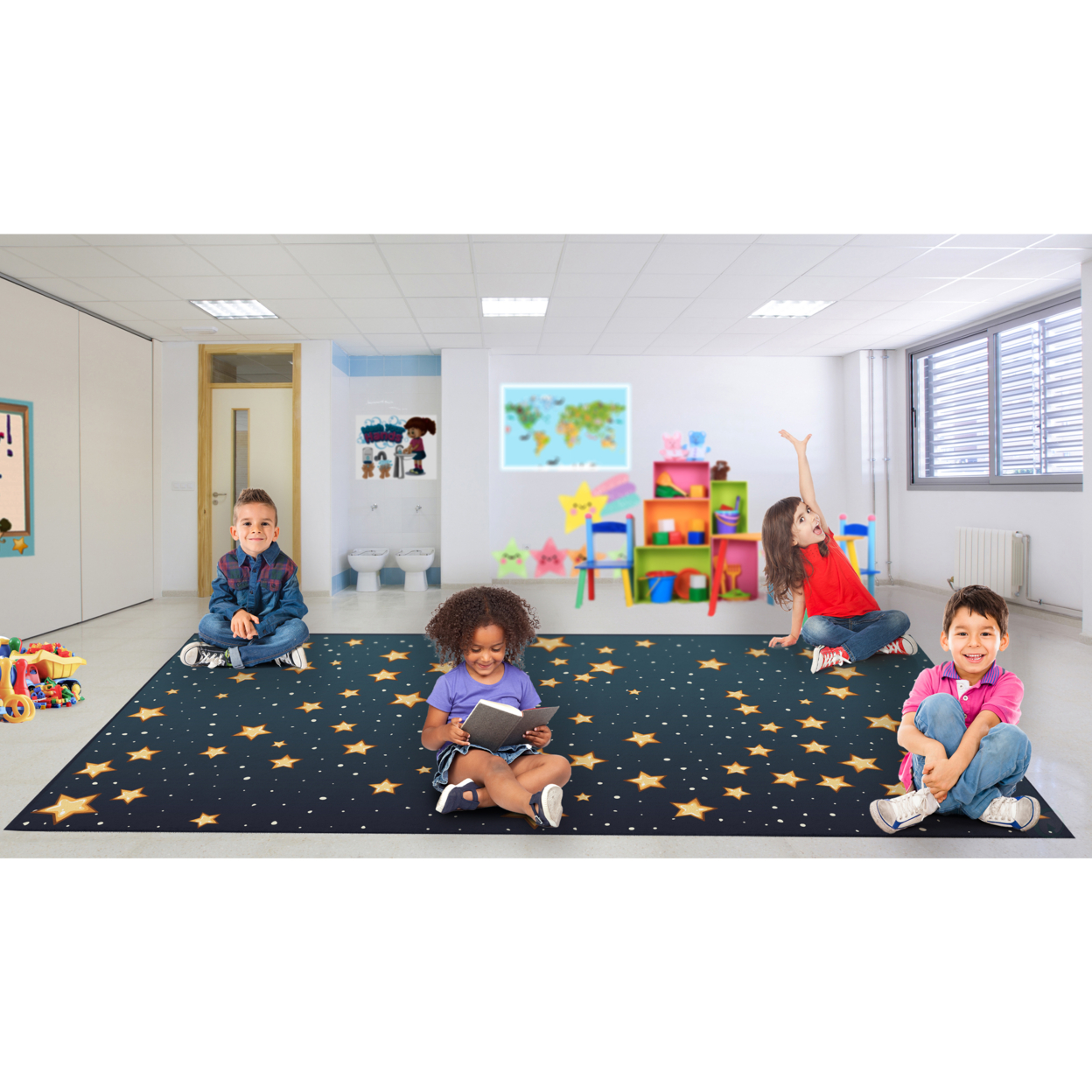 Deerlux 6 Ft. Social Distancing Colorful Kids Classroom Seating Area Rug, Starry Sky Design - Extra Large