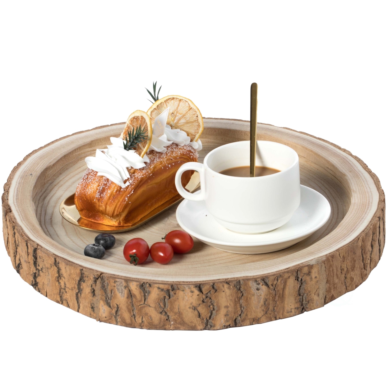 Wood Tree Bark Indented Display Tray Serving Plate Platter Charger - 14 Diameter