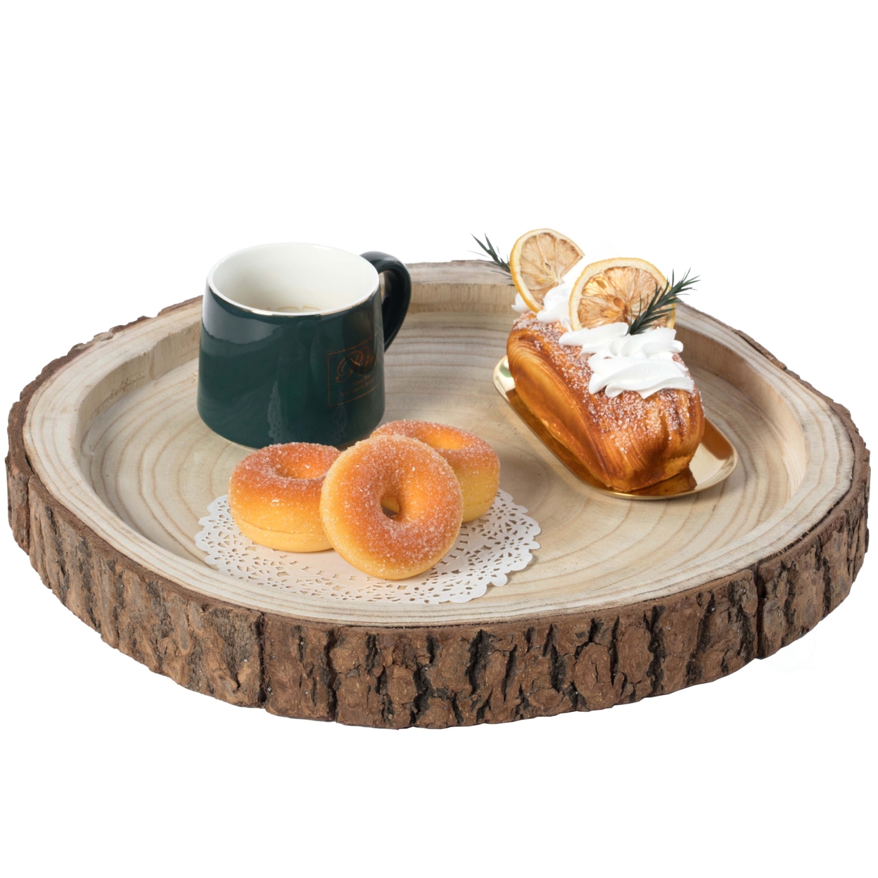 Wood Tree Bark Indented Display Tray Serving Plate Platter Charger - 16 Diameter