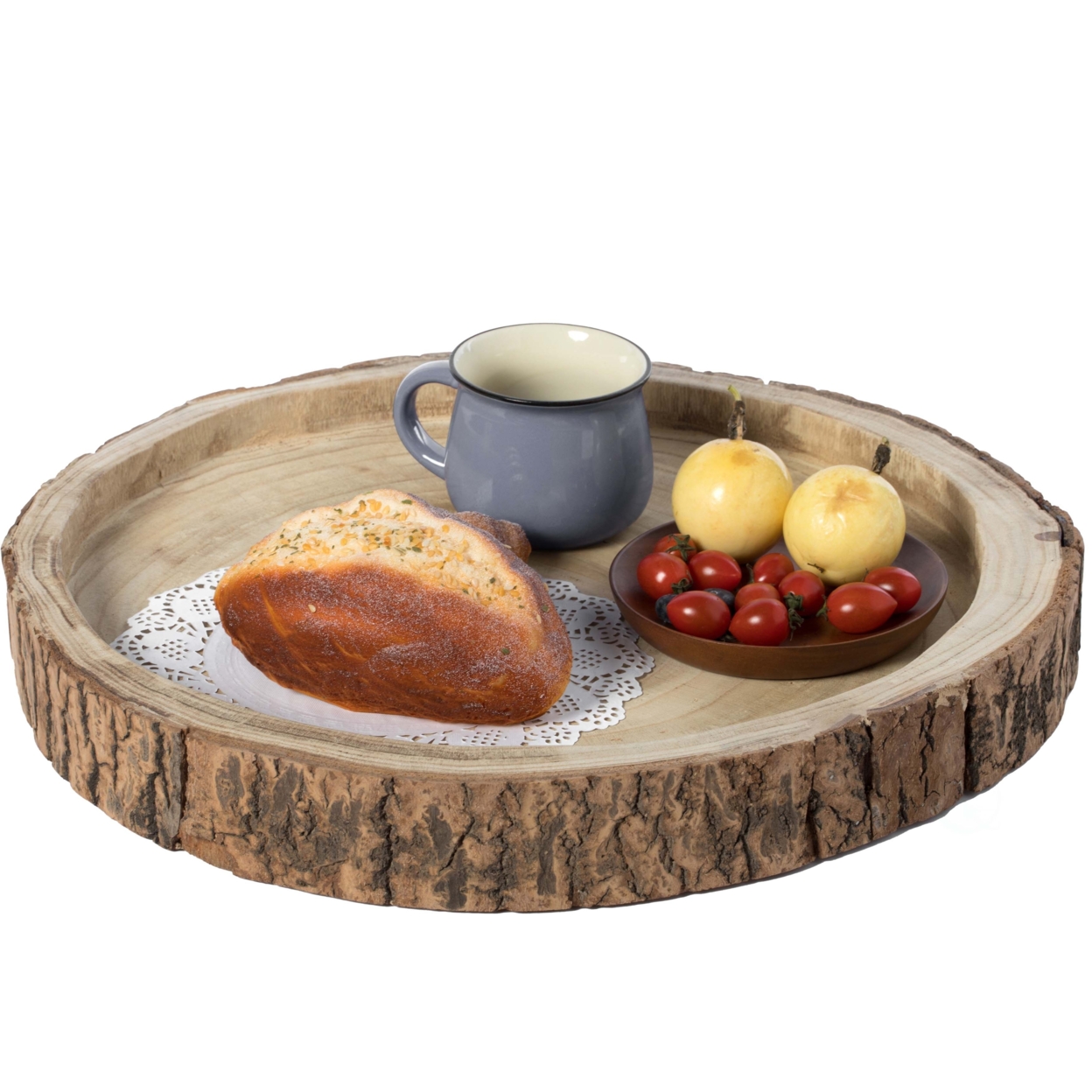 Wood Tree Bark Indented Display Tray Serving Plate Platter Charger - 18 Diameter