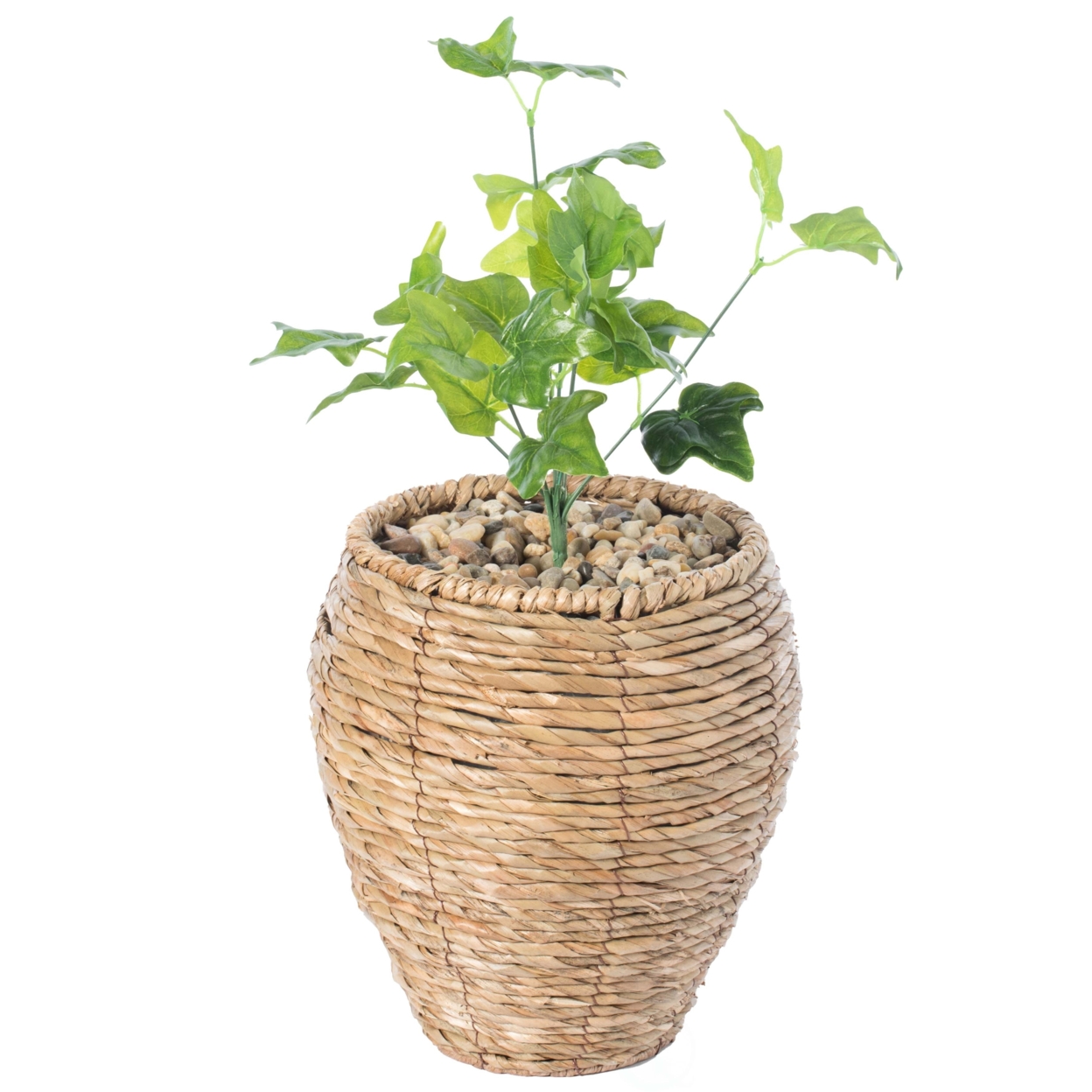 Woven Round Flower Pot Planter Basket With Leak-Proof Plastic Lining - Small
