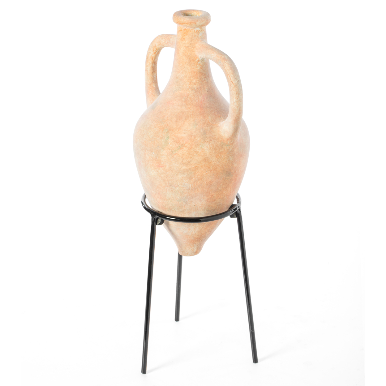 Antique Style Vase, Old Fashioned Magnificent Amphora, Decorative Large Tall Vase, Unique Vase On Slim Black Metal Tripod Stand 21-Inch-Tall