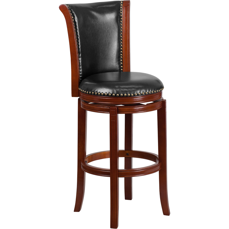 30 High Dark Chestnut Wood Barstool Black Leather Swivel Seat TA-220130-DC-GG