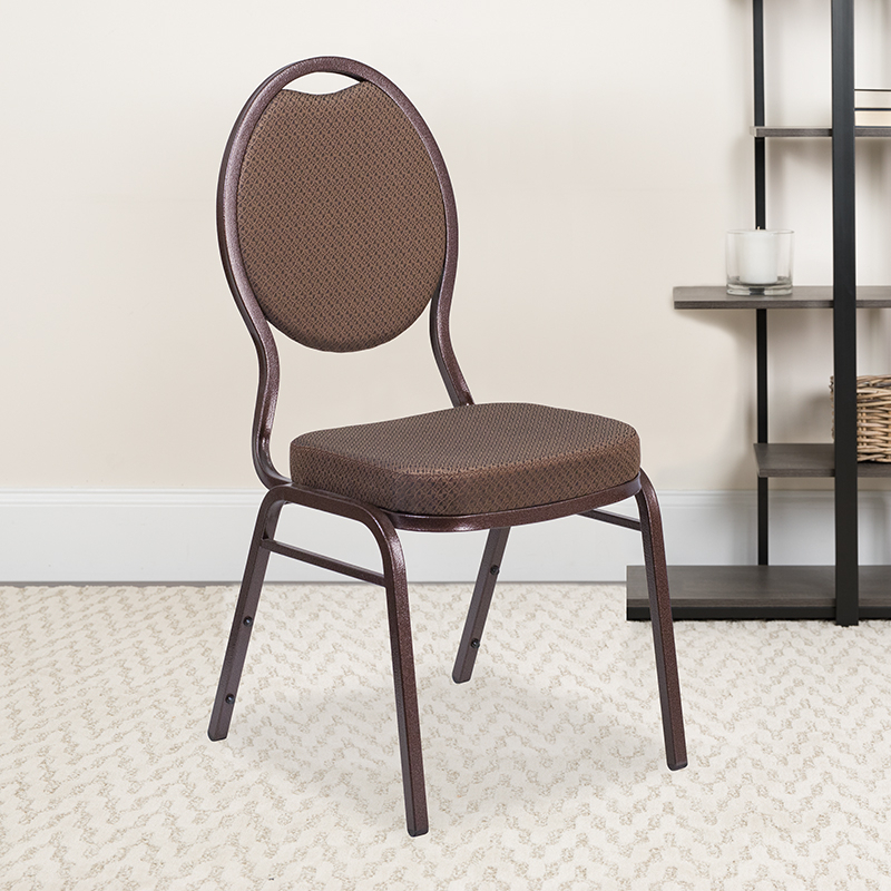 HERCULES Series Teardrop Back Stacking Banquet Chair In Brown Patterned Fabric