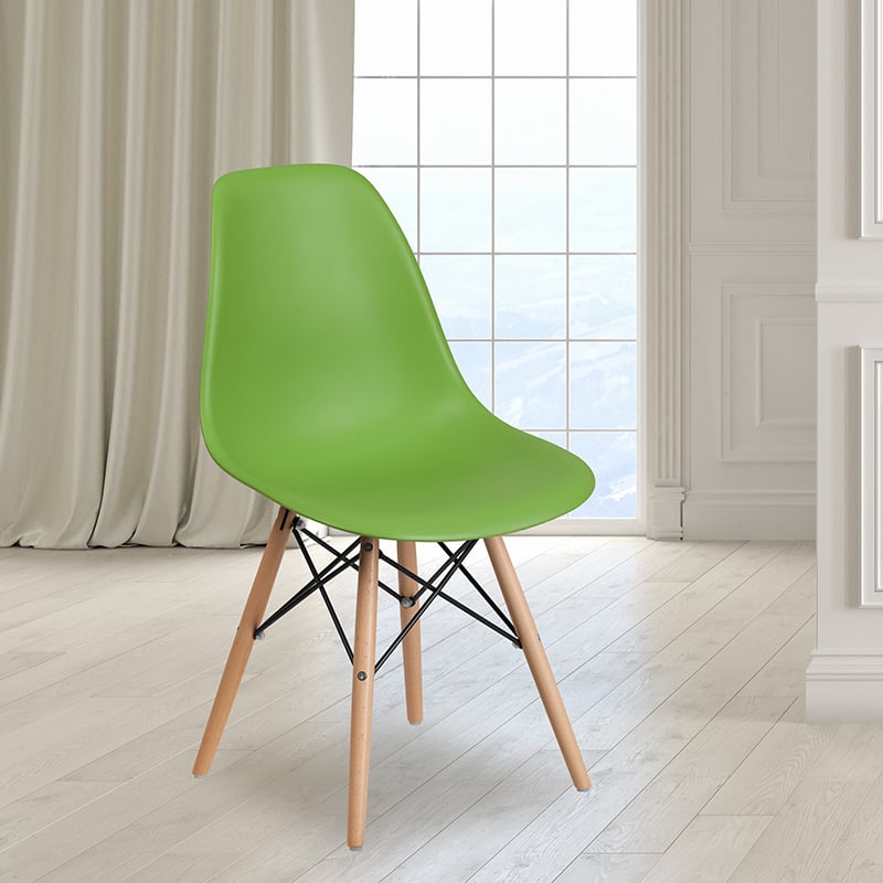 Elon Series Green Plastic Chair With Wood Base