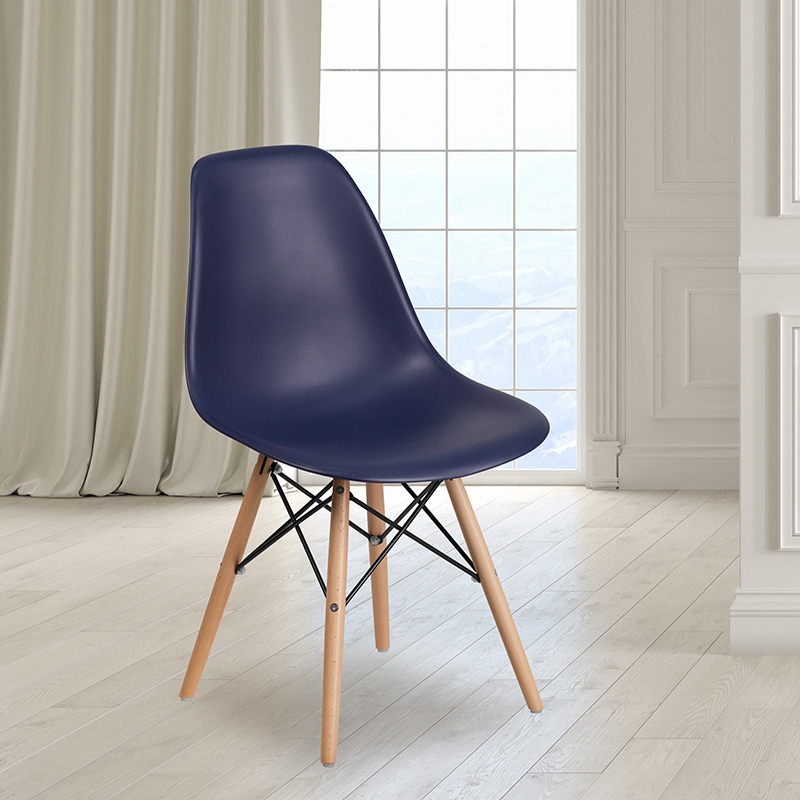 Elon Series Navy Plastic Chair With Wood Basease
