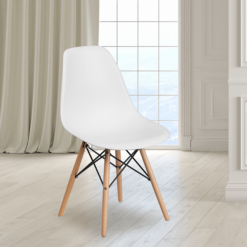 Elon Series White Plastic Chair With Wood Base