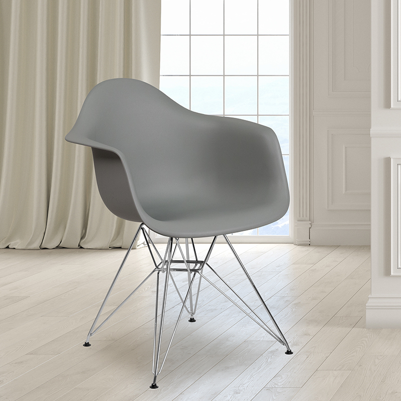Alonza Series Gray Plastic Chair With Chrome Base