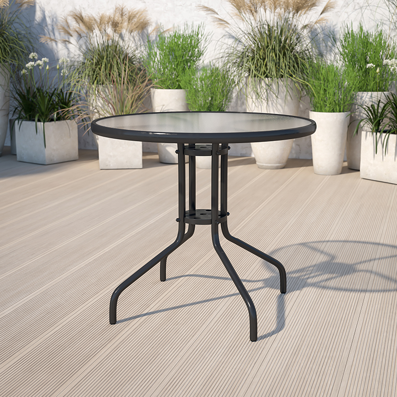 Round Tempered Glass Table Black