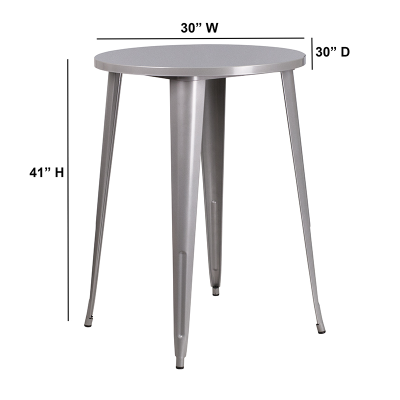 30 Round Silver Metal Indoor-Outdoor Bar Height Table CH-51090-40-SIL-GG