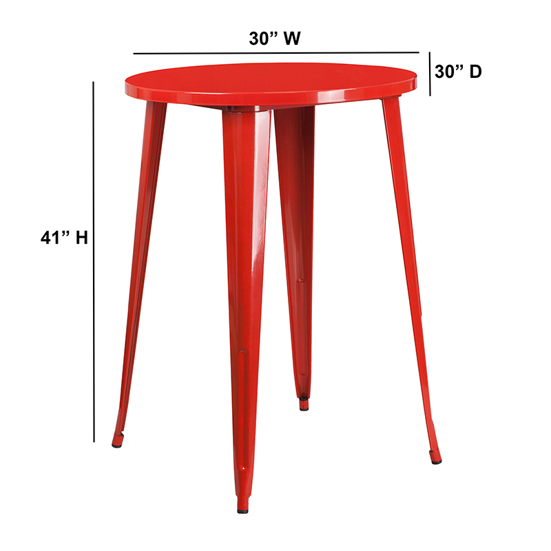 30 Round Red Metal Indoor-Outdoor Bar Height Table CH-51090-40-RED-GG