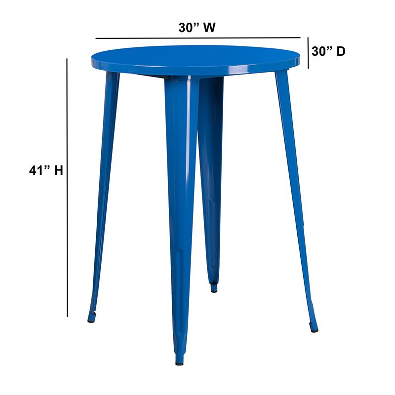 30 Round Blue Metal Indoor-Outdoor Bar Height Table CH-51090-40-BL-GG