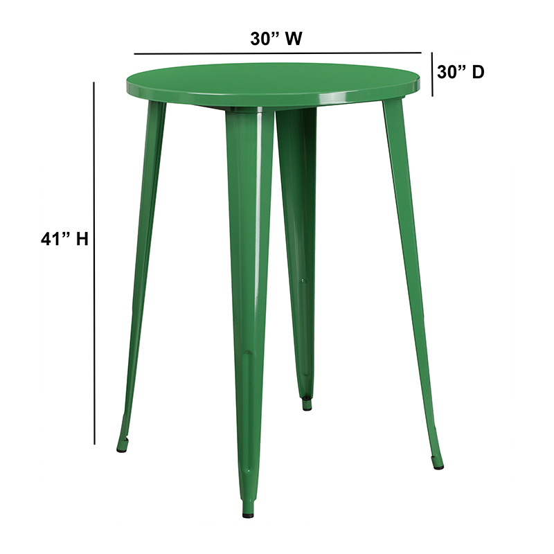 30 Round Green Metal Indoor-Outdoor Bar Height Table CH-51090-40-GN-GG