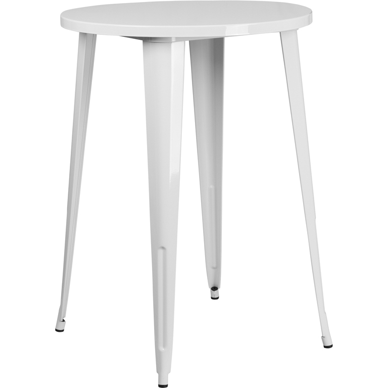 30 Round White Metal Indoor-Outdoor Bar Height Table CH-51090-40-WH-GG