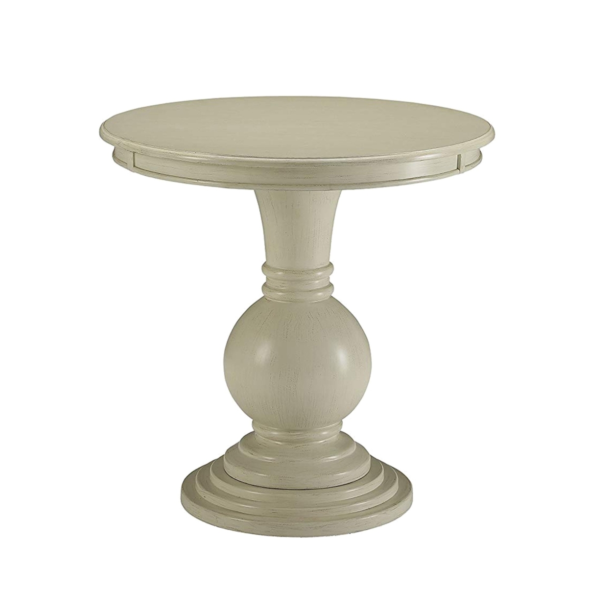 Wooden Accent Table With Pedestal Base, Antique White- Saltoro Sherpi