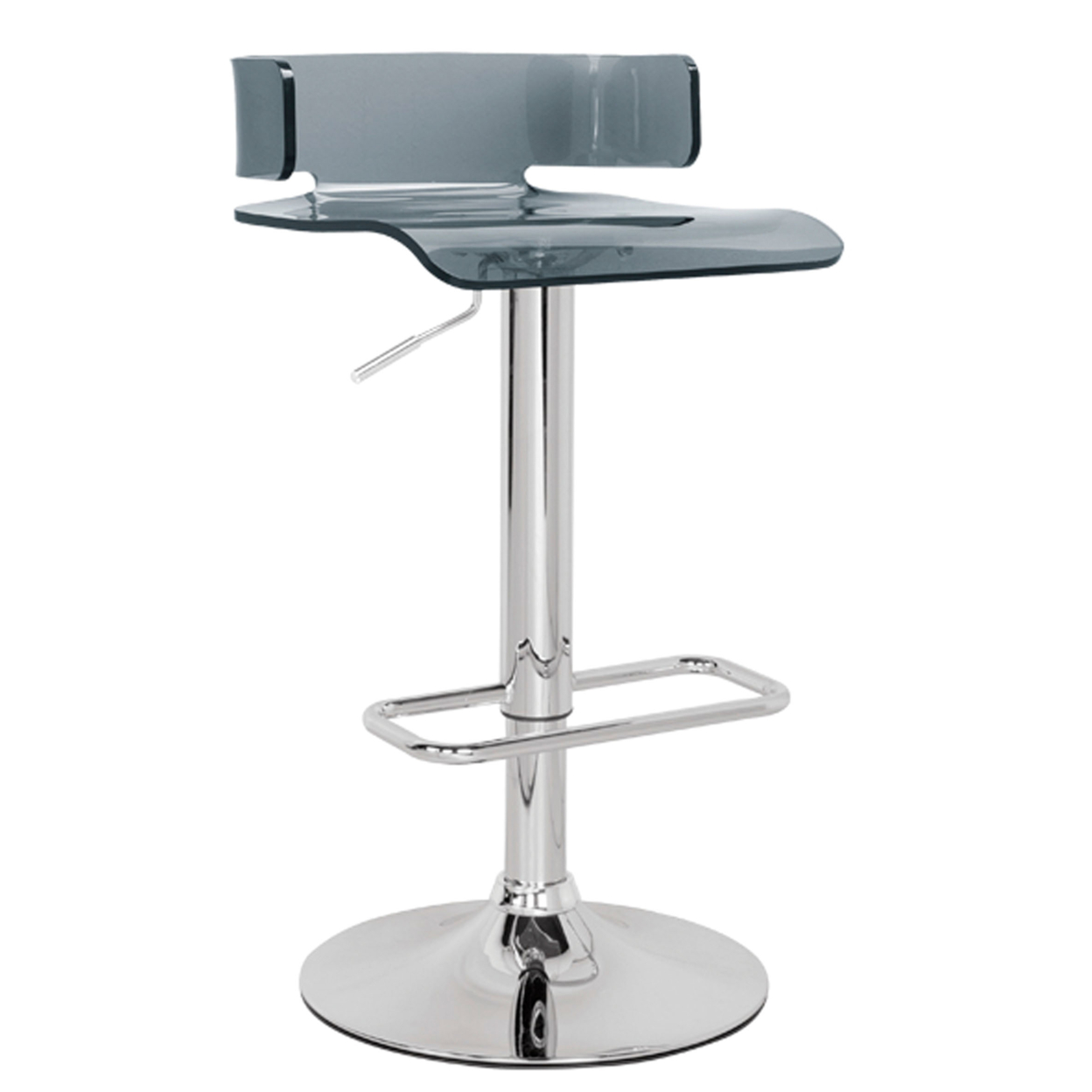 26 Inch Acrylic Adjustable Barstool, Chrome Pedestal Base, Gray- Saltoro Sherpi