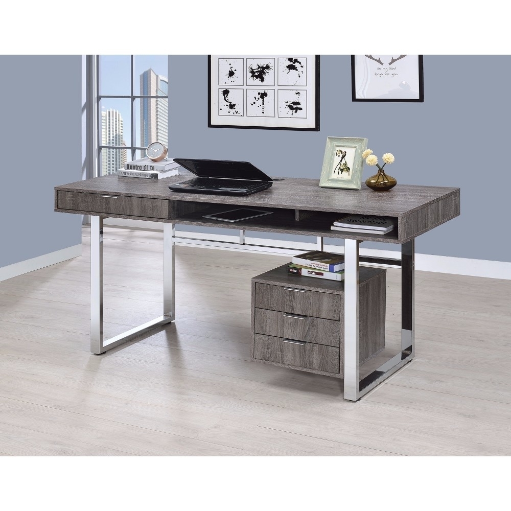 Elegant Contemporary Style Wooden Writing Desk, Gray- Saltoro Sherpi