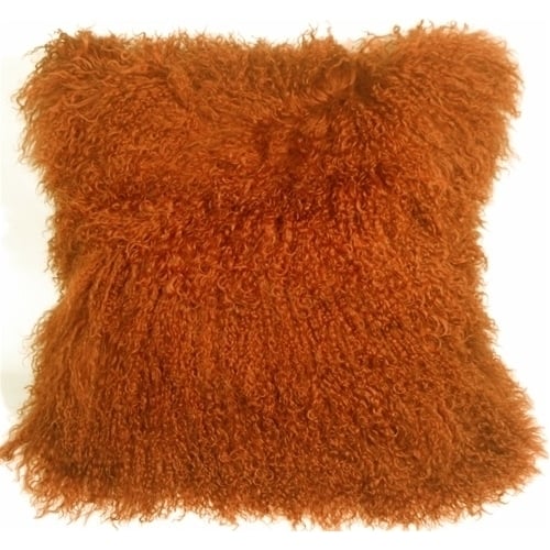 Pillow Decor - Mongolian Sheepskin Burnt Orange Throw Pillow