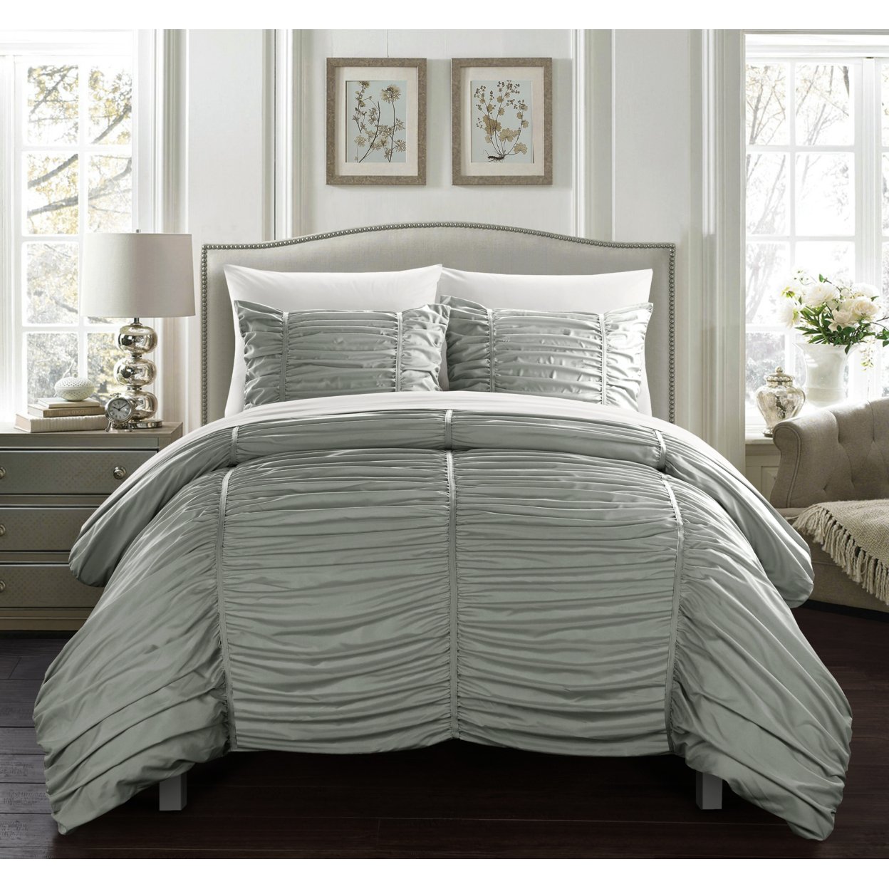 Kiela 2 Pc Or 3 Pc Ruched Comforter Set - Grey, Queen
