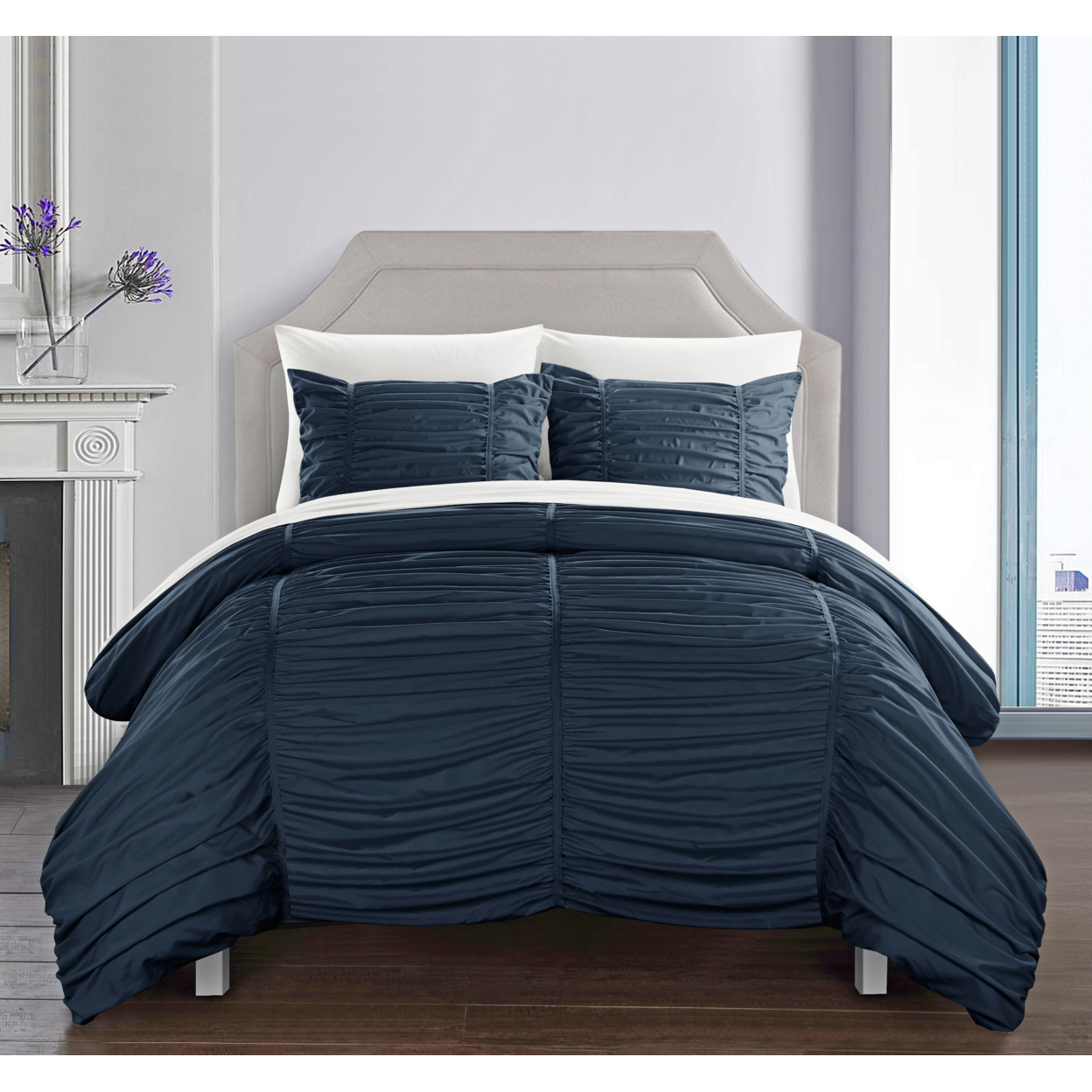 Kiela 2 Pc Or 3 Pc Ruched Comforter Set - Navy, Twin