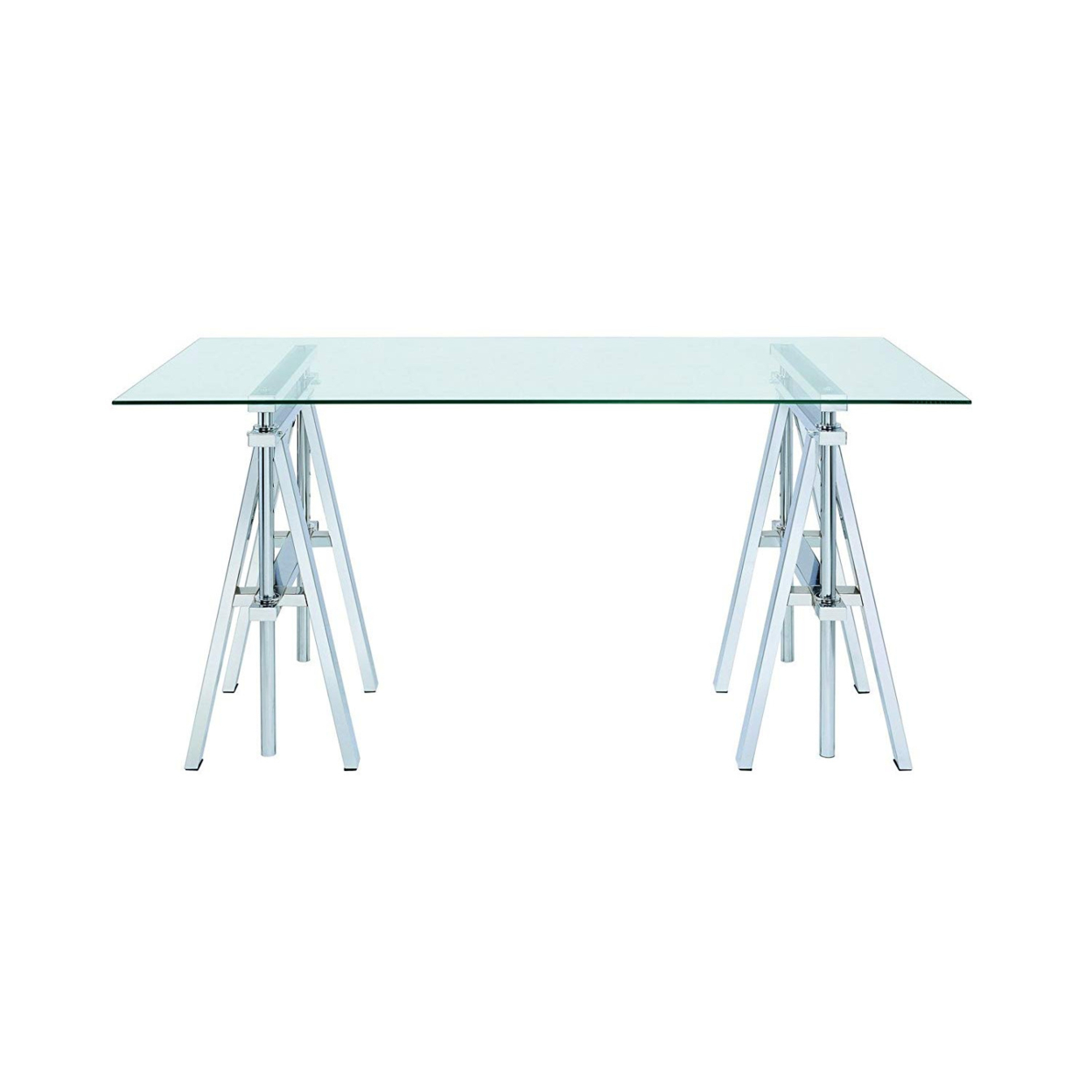 Adjustable Writing Desk With Sawhorse Legs, Clear And Silver- Saltoro Sherpi
