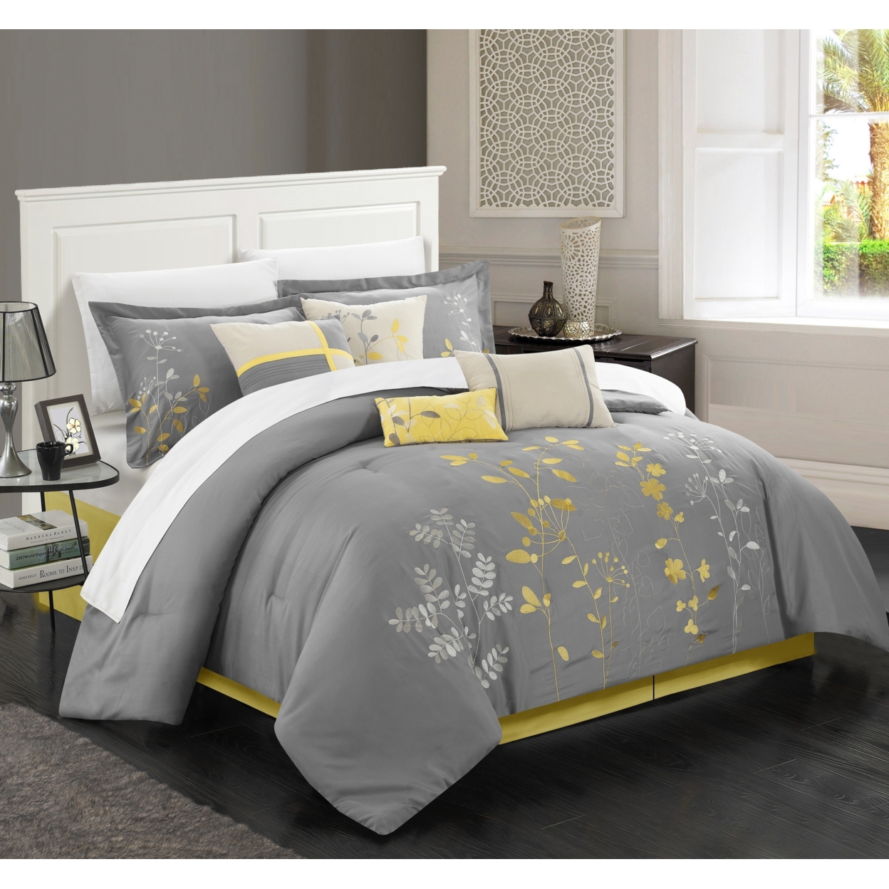 Brooke 8-Piece Embroidered Bed Comforter Set - Yellow, Queen